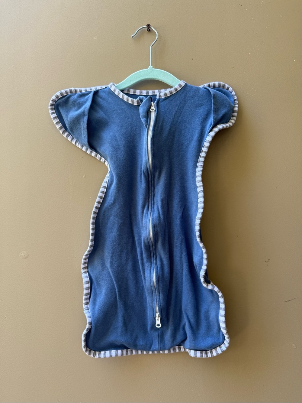 Blue Infant Swaddle Sleep Sack with Striped Trim